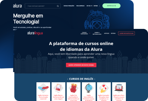 Paginas sobrepostas da plataforma Alura